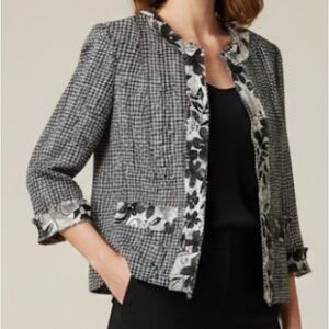 Coldwater Creek Petite Quarter Sleeve Black White Tweed Jacket Chiffon 10P
